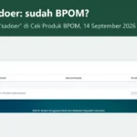 Judul Bedak Sadoer: sudah BPOM? di atas tangkapan layar pencarian sadoer di Cek Produk BPOM yang menampilkan No matching records found, dicek 14 September 2026