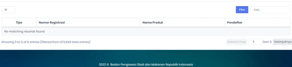 Hasil pencarian berrijoy di Cek Produk BPOM dengan keterangan No matching records found atau tidak ada data