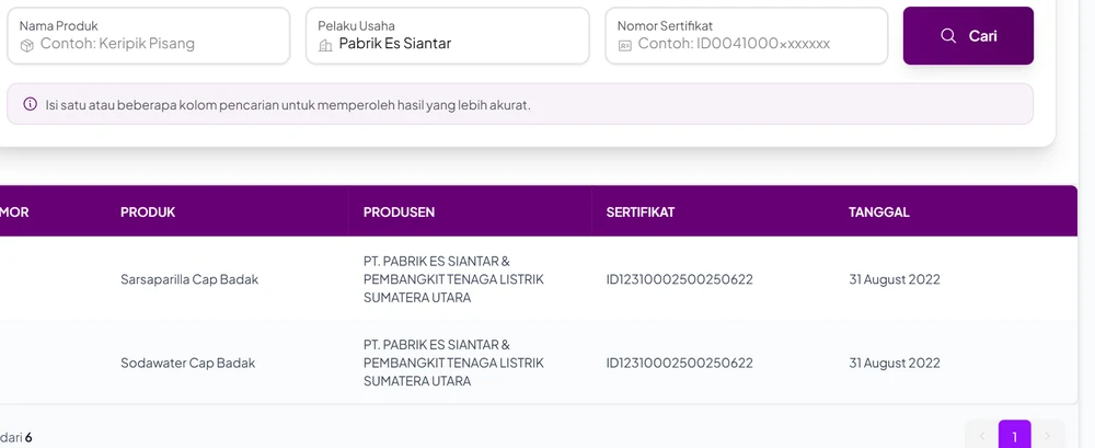 Hasil pencarian pelaku usaha Pabrik Es Siantar di Cek Produk Halal BPJPH: Sarsaparilla Cap Badak dan Sodawater Cap Badak dari PT Pabrik Es Siantar & Pembangkit Tenaga Listrik Sumatera Utara bernomor sertifikat ID12310002500250622 tanggal 31 Agustus 2022