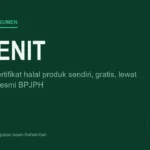 Kartu bertuliskan 2 menit dengan keterangan cara cek sertifikat halal produk sendiri lewat basis data resmi BPJPH
