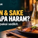Mirin dan sake dalam masakan Jepang, diilustrasikan dengan botol bumbu dan hidangan.